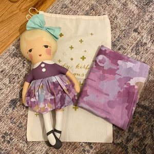 Candy Kirby Designs boutique doll, toddler matching blanket and Muslin bag!